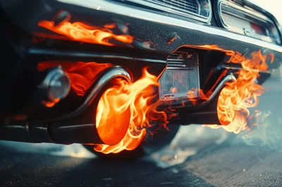 Muscle Car Exhaust Pipes Spewing Intense Flames