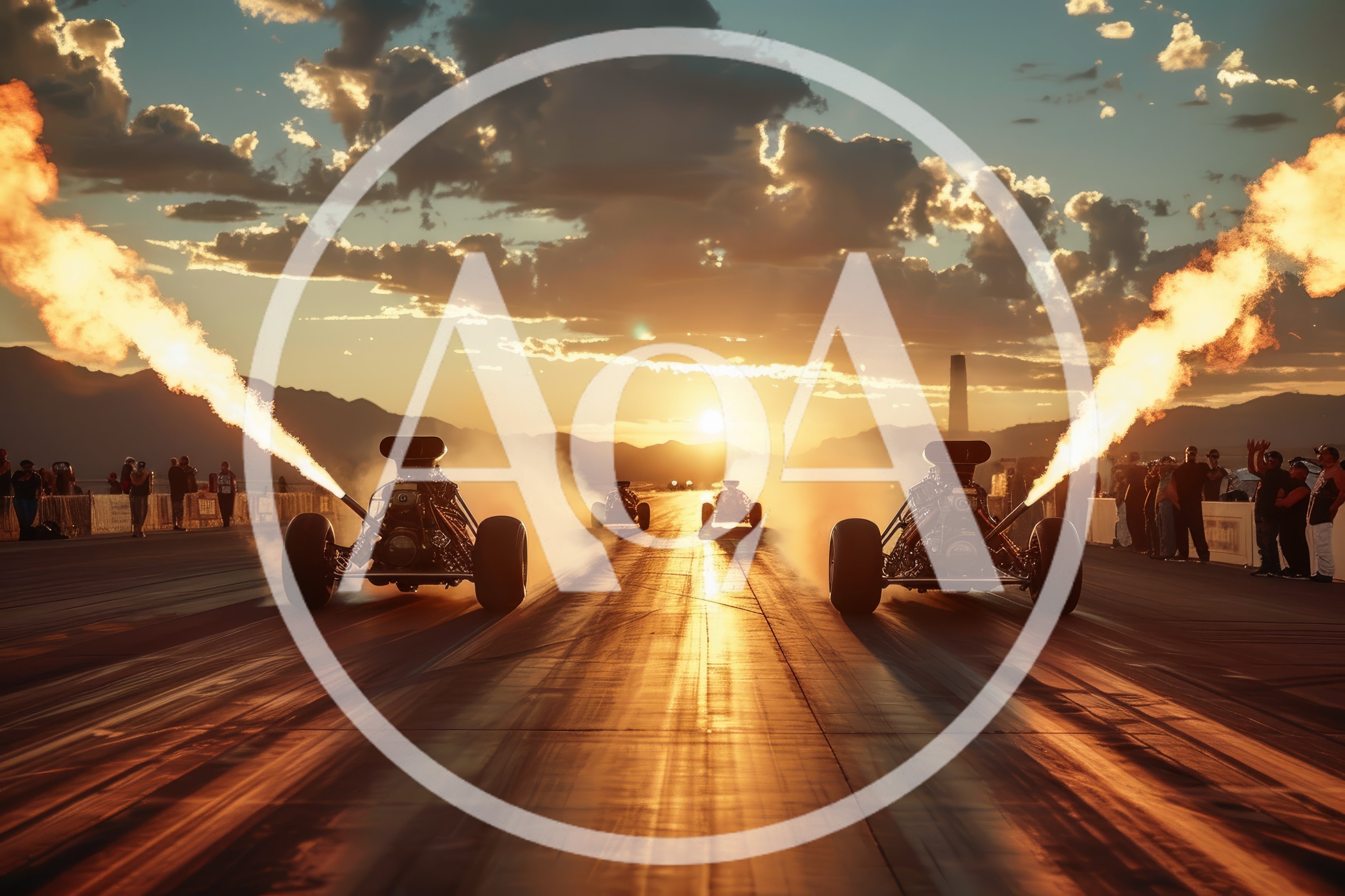 Top Fuel Dragsters Racing at Sunset
