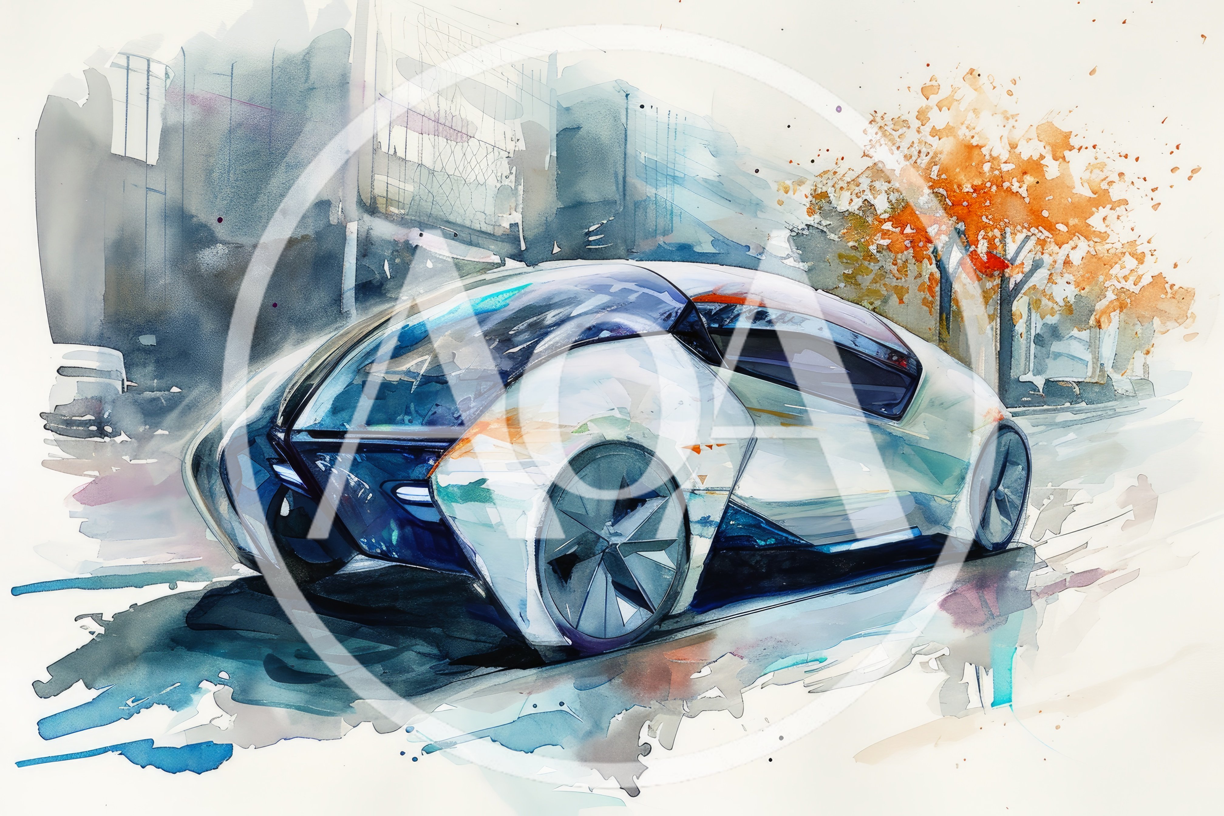 Watercolor Illustration Of A Futuristic Concept Car
