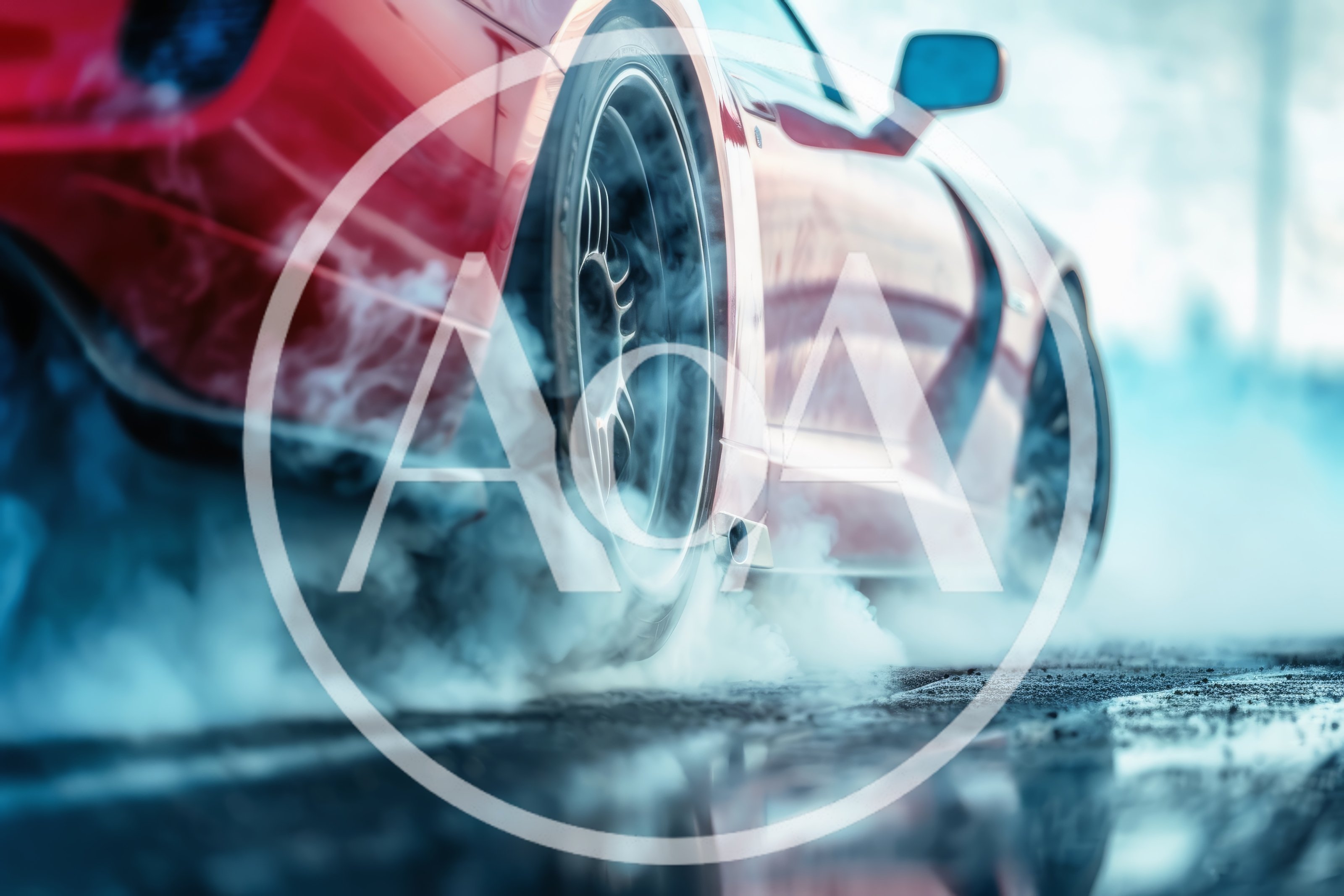 Red Sports Car Performing A Burnout On Wet Asphalt