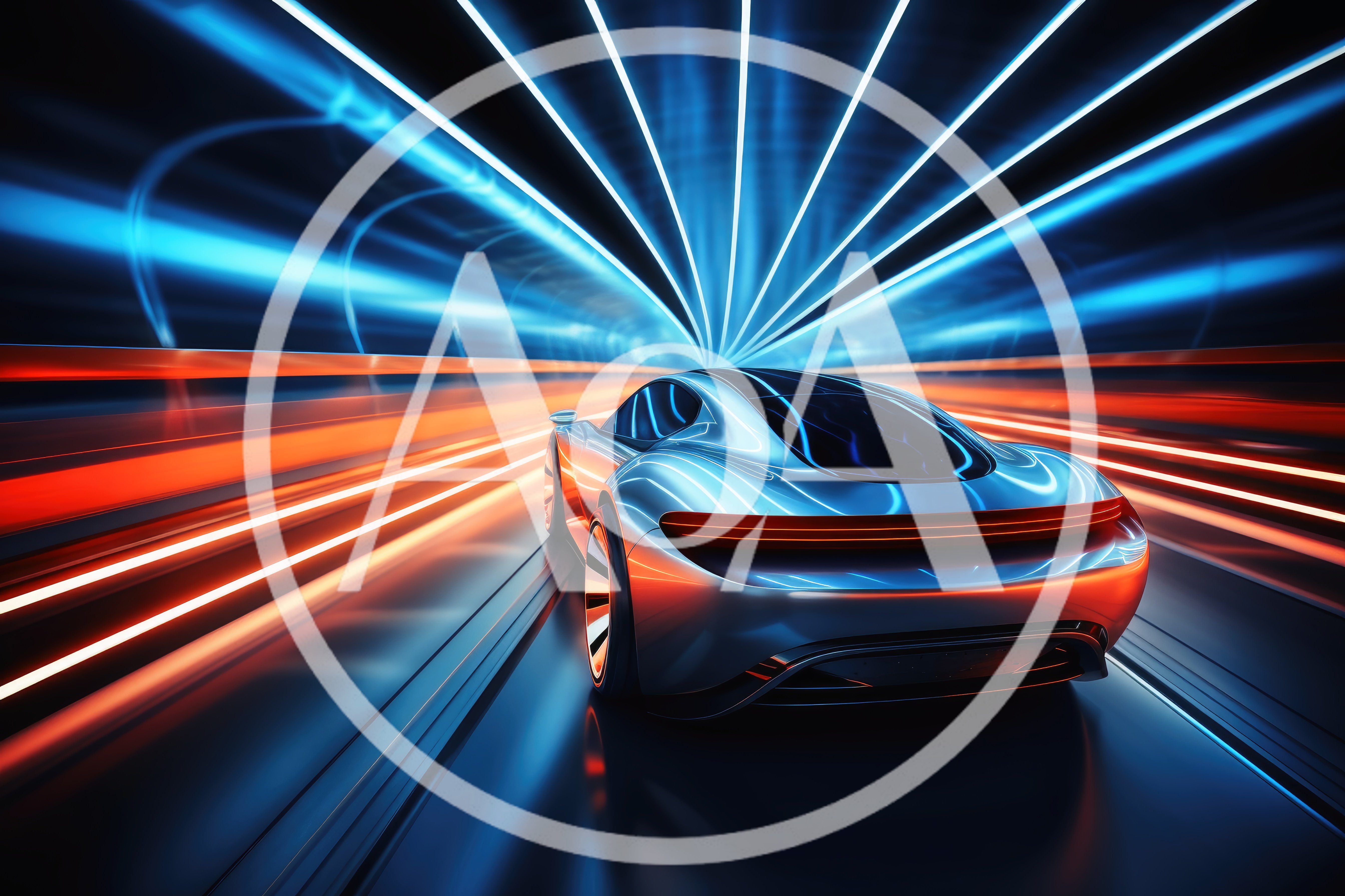Futuristic Sports Car Speeding Through Neon Tunnel