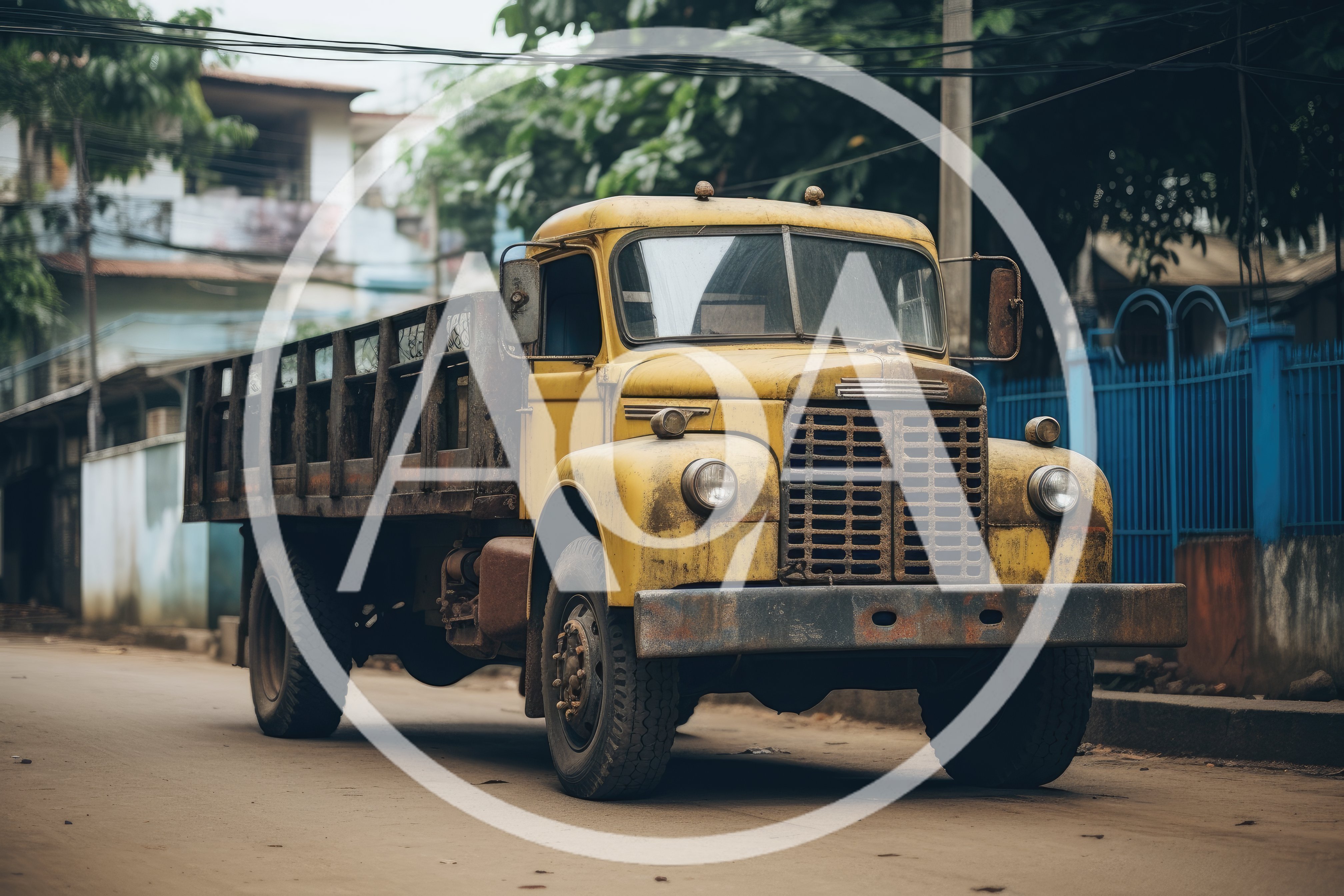 Vintage Yellow Flatbed Truck Parked On A Quiet Street