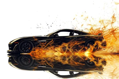Black Sports Car Surrounded By Dynamic Fire Effects