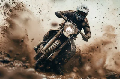 Motocross Rider Racing Through Muddy Terrain