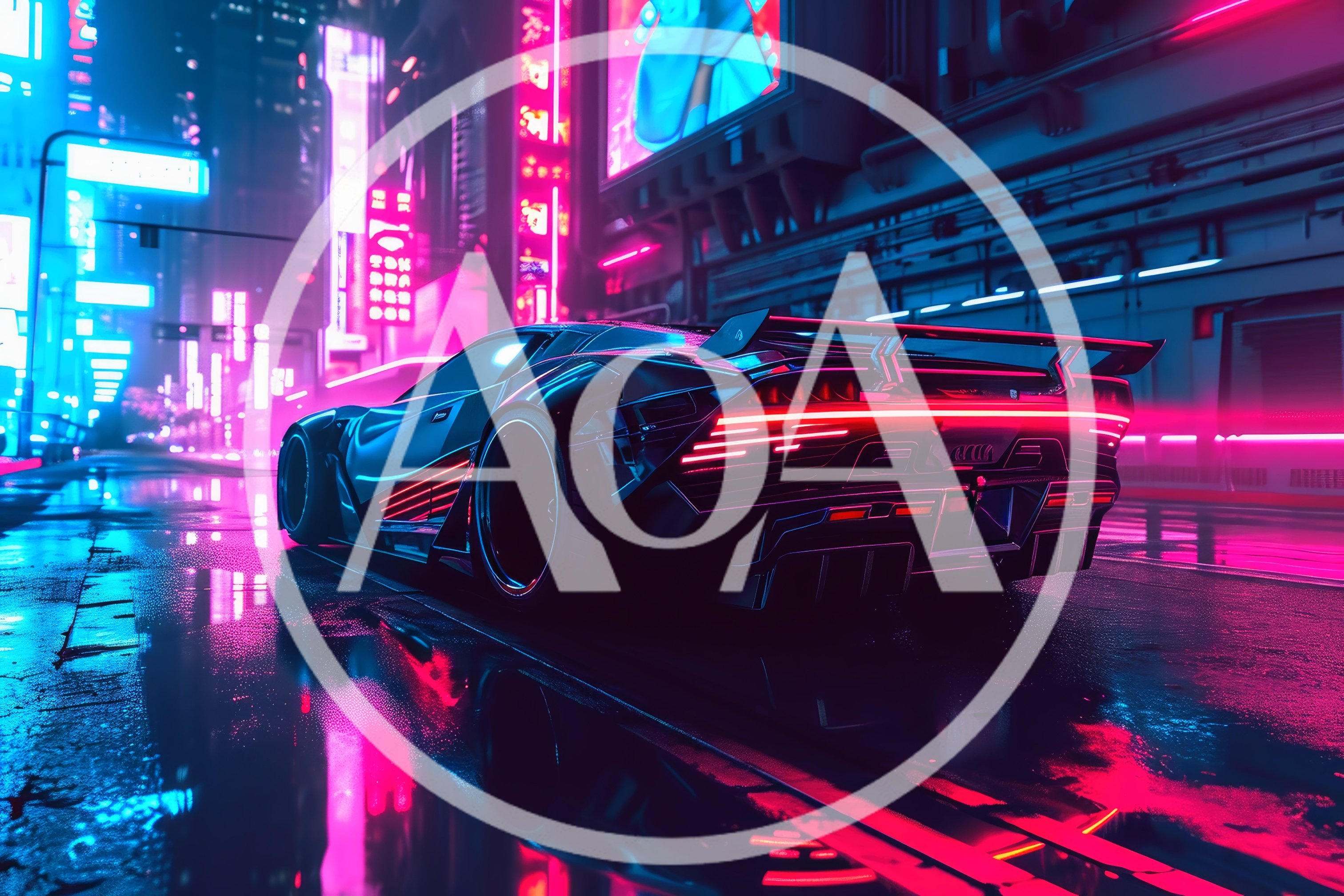 Futuristic Sports Car Parked on Neon City Street