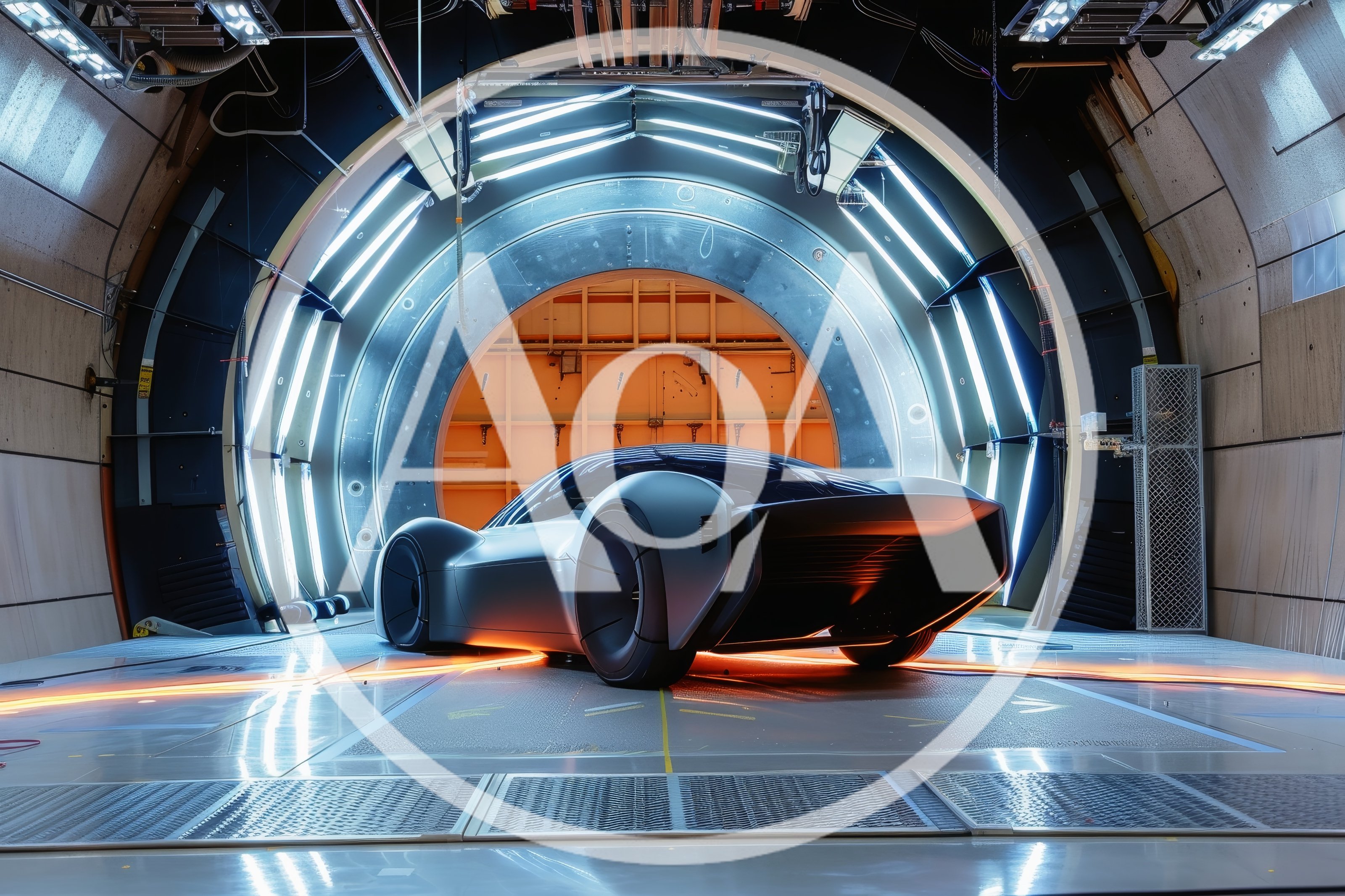 Futuristic Concept Car Inside A High Tech Wind Tunnel
