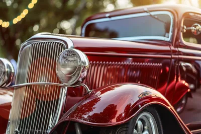 Classic Red Hot Rod Car Front View