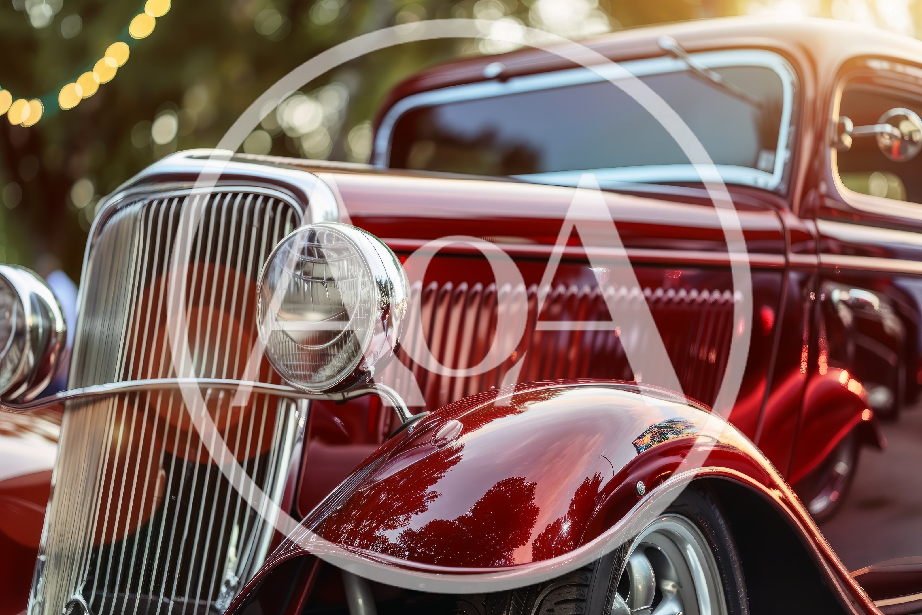 Classic Red Hot Rod Car Front View