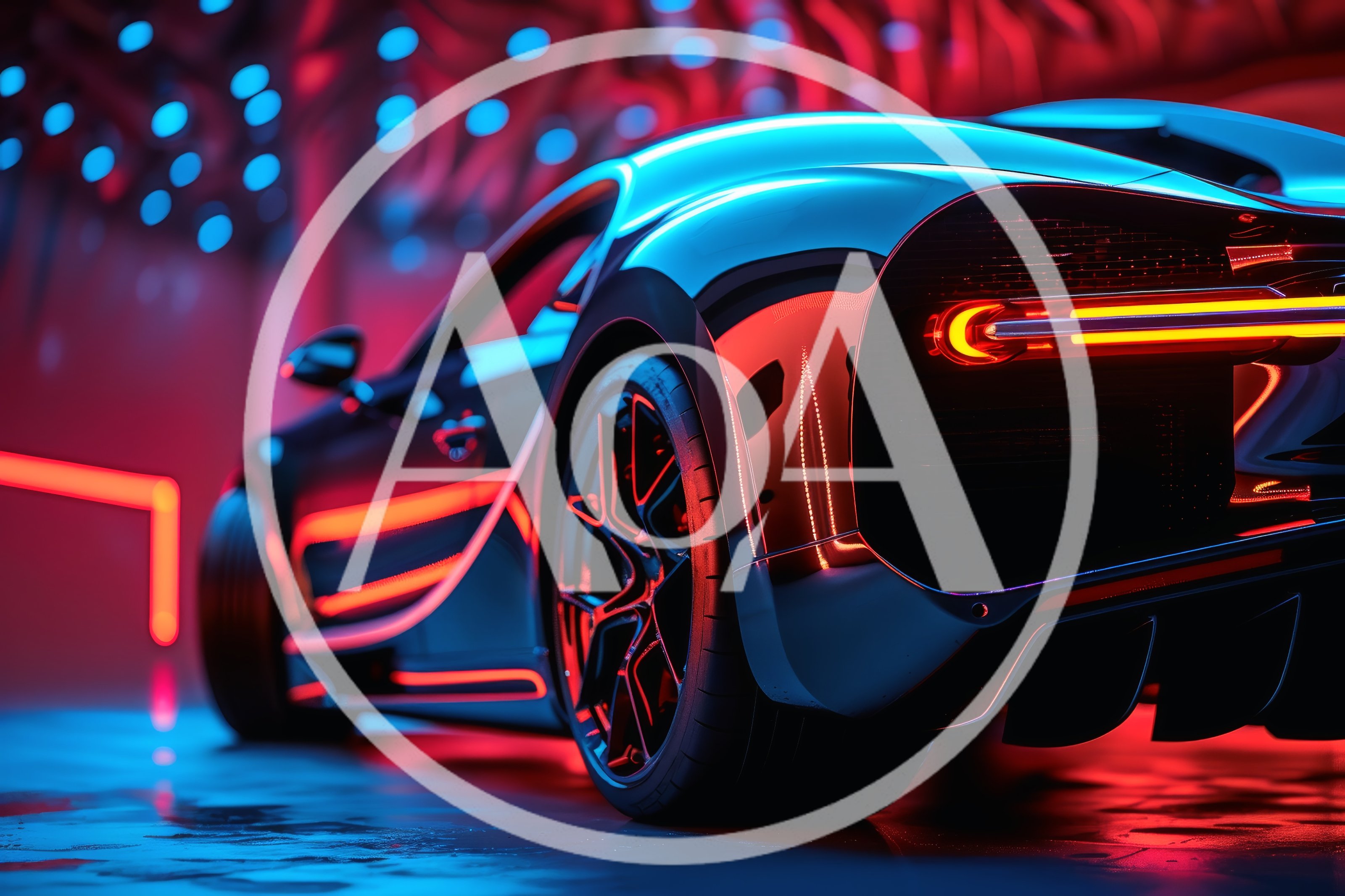 Futuristic Sports Car in Neon Lit Garage