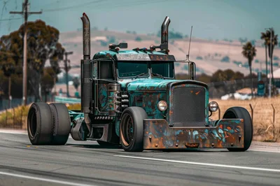 Custom Rusty Rat Rod Semi Truck Driving