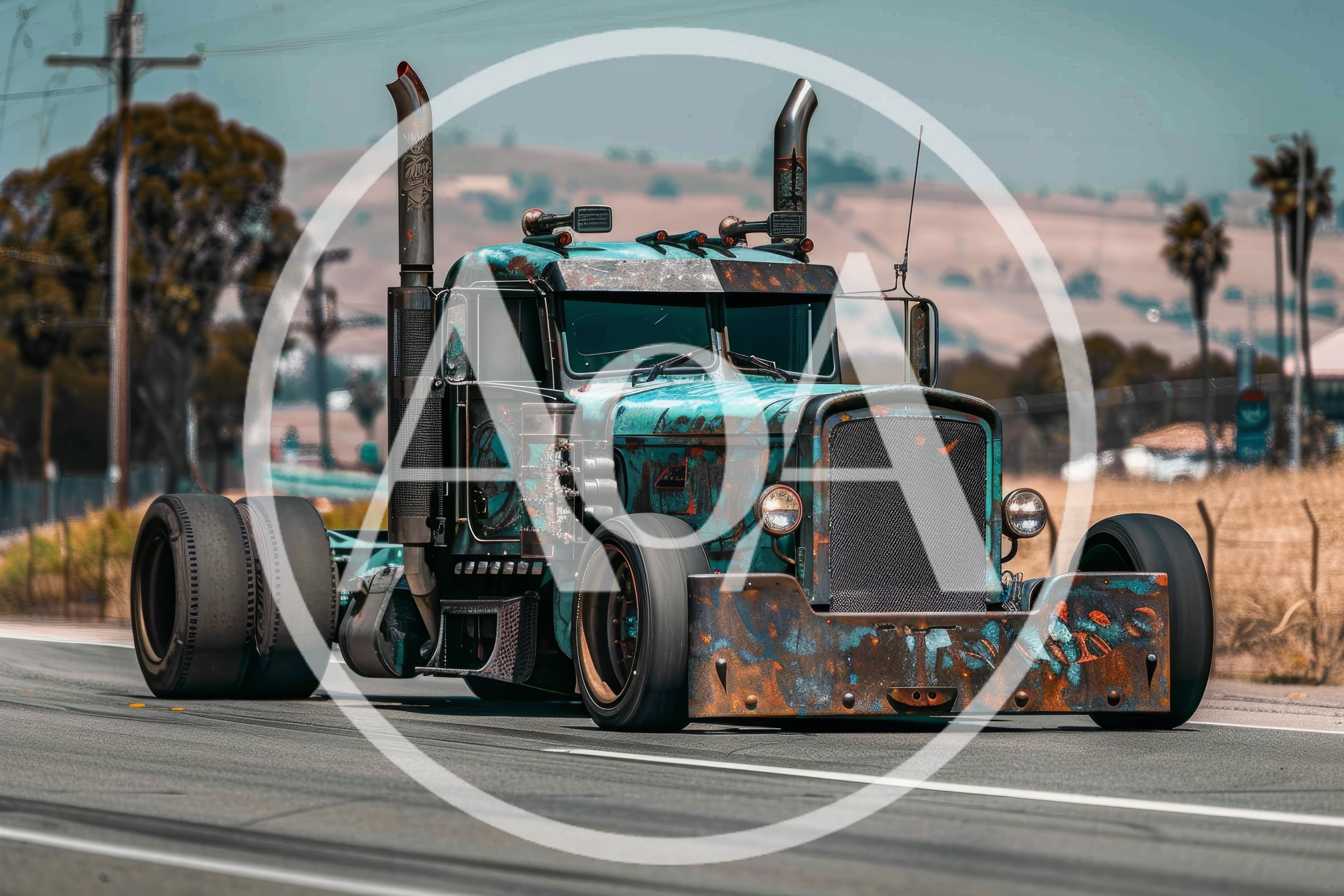Custom Rusty Rat Rod Semi Truck Driving