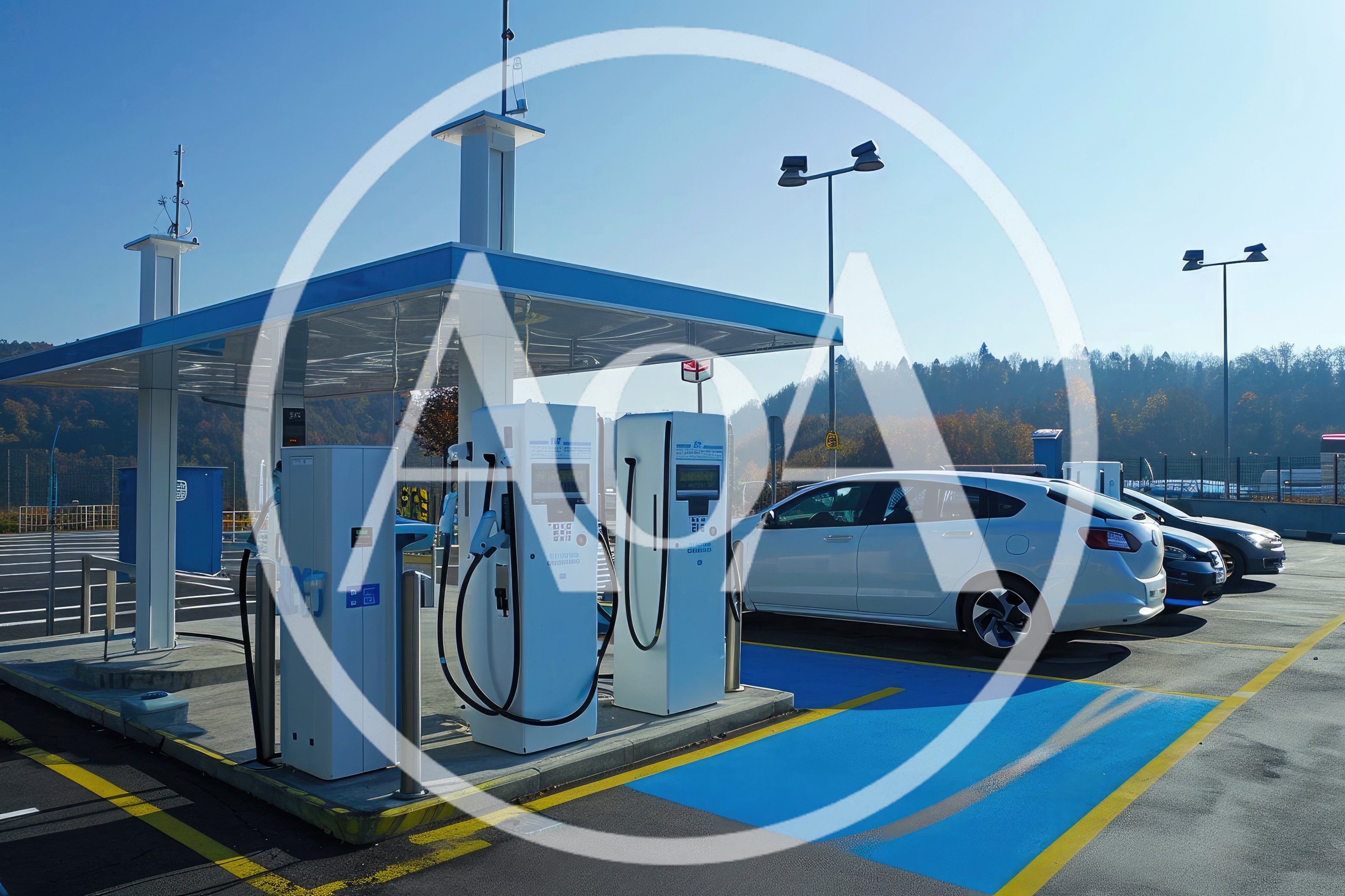 Electric Vehicle Charging Station At A Sunny Parking Lot