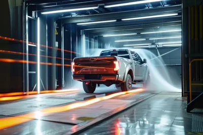 Pickup Truck Undergoing Quality Control Water Leak Test