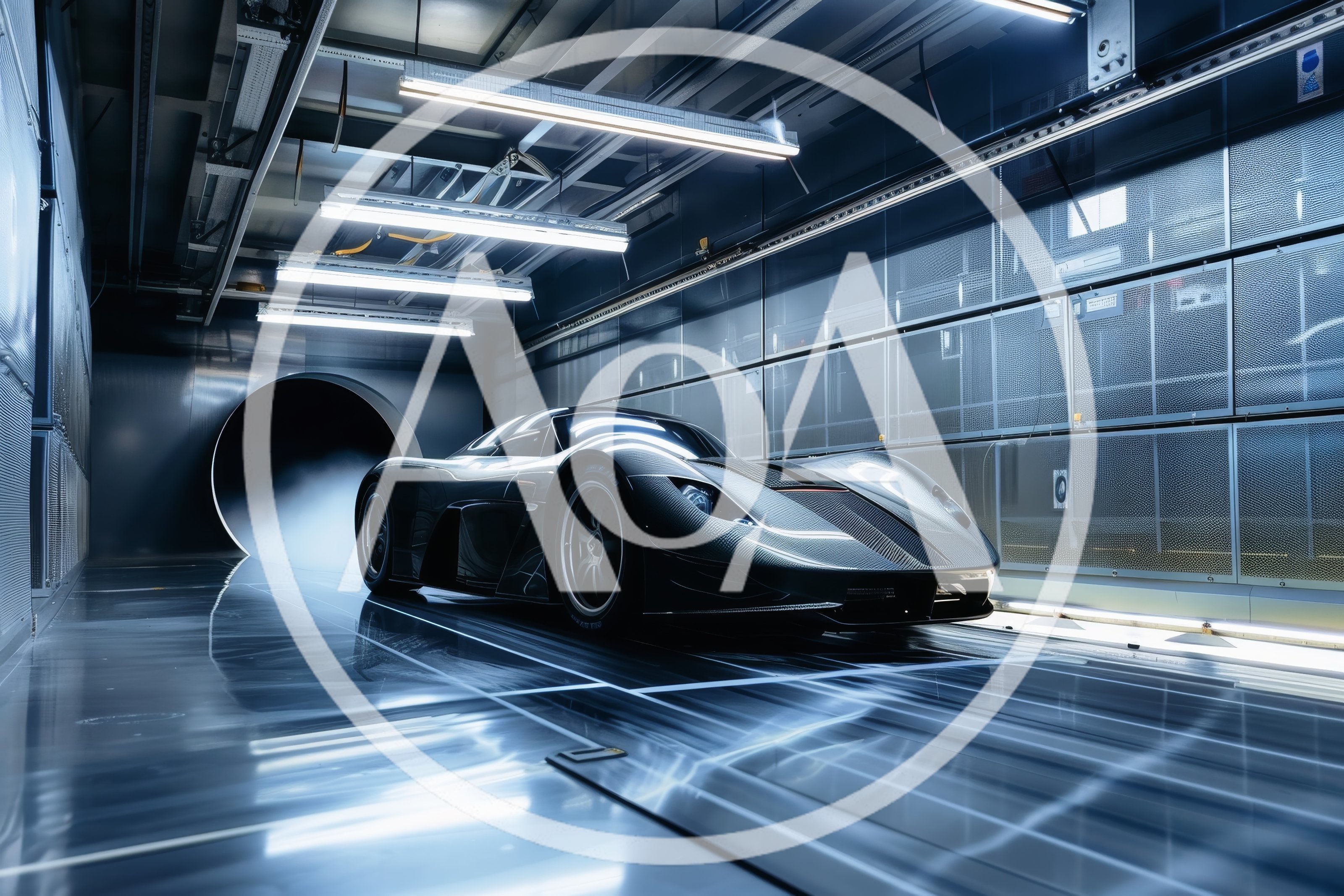 Futuristic Carbon Fiber Supercar In Wind Tunnel Testing