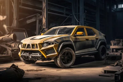 Custom Yellow Off-Road Truck In Industrial Factory