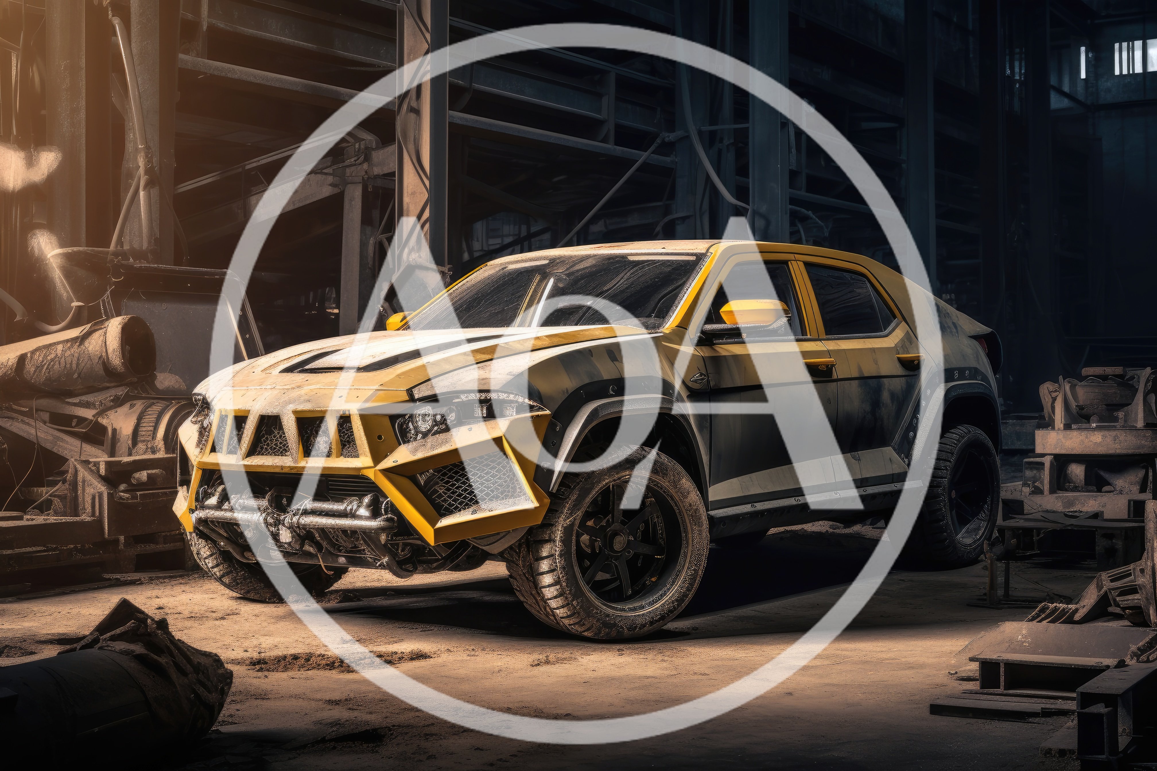 Custom Yellow Off-Road Truck In Industrial Factory