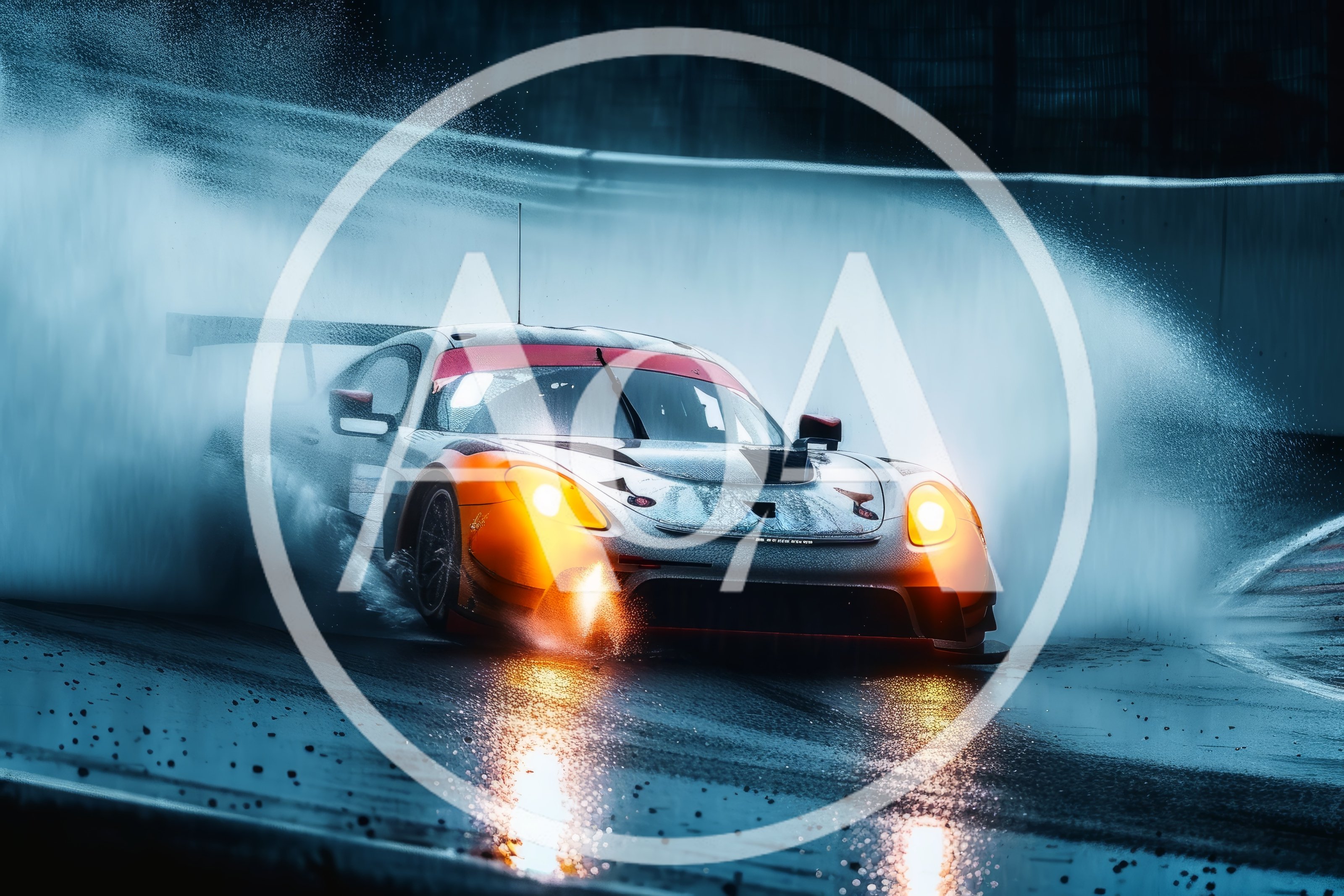 Racing Car Drifting Through Rain On Track