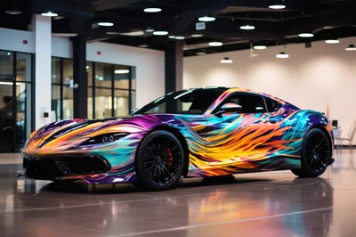 Custom Painted Sports Car In Modern Showroom