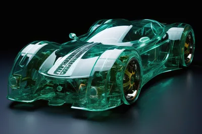 Transparent Green Concept Supercar On Dark Background