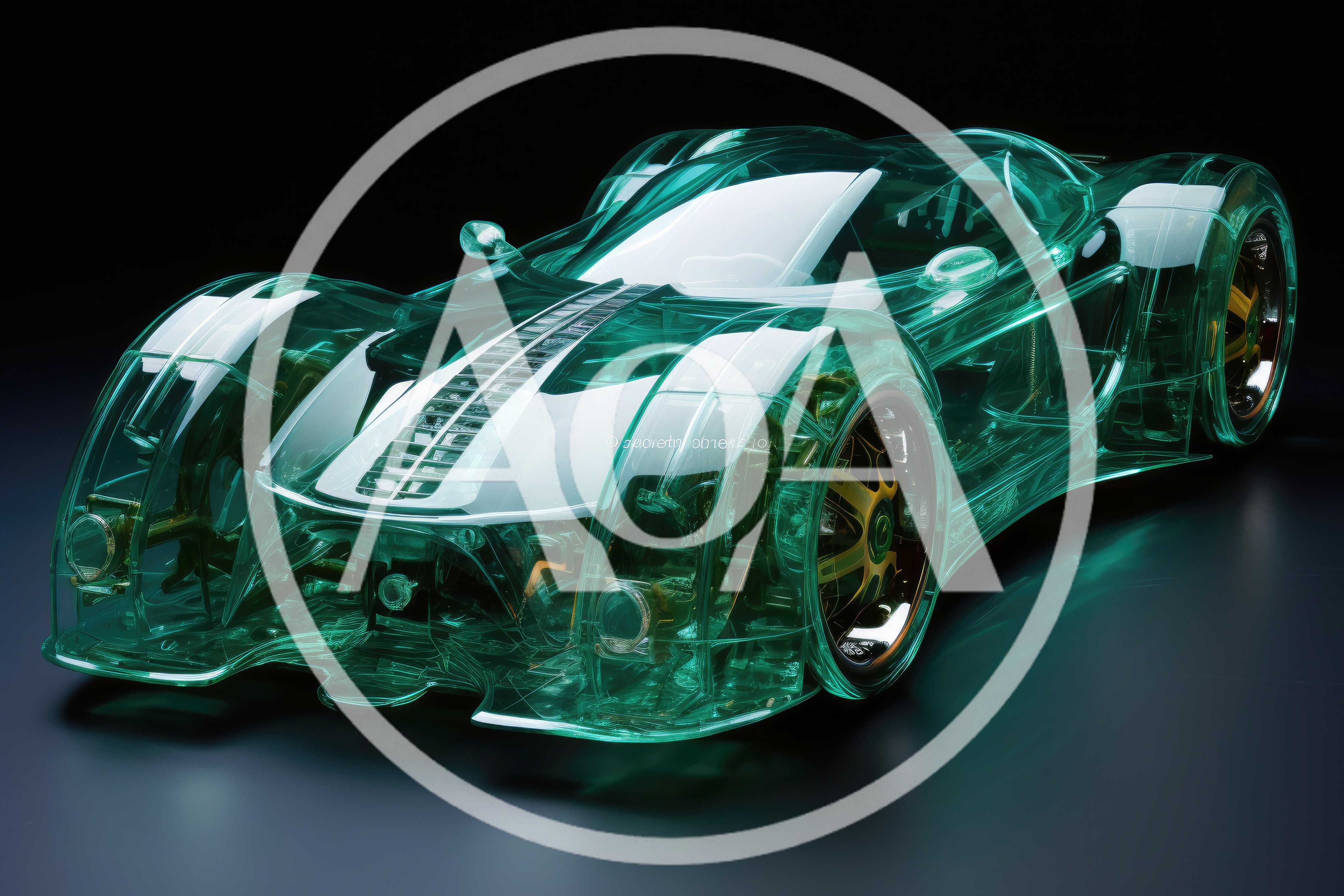 Transparent Green Concept Supercar On Dark Background
