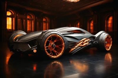Futuristic Concept Supercar In A Dark Luxury Hall