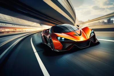 Orange Supercar Speeding On A Modern Highway
