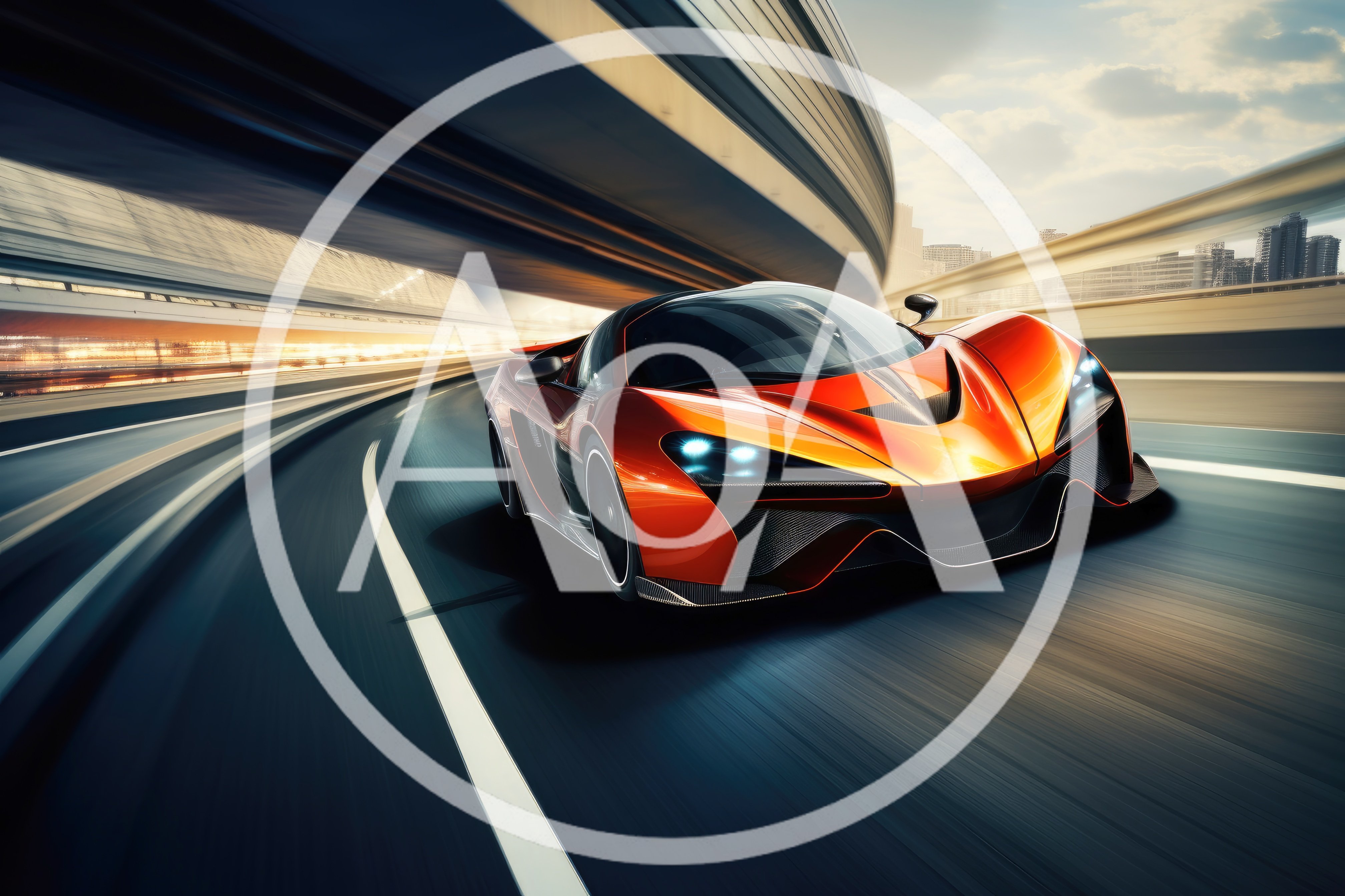 Orange Supercar Speeding On A Modern Highway