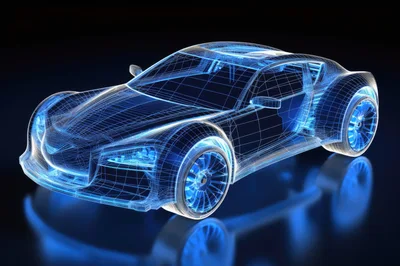 Blue Wireframe Digital Model Of A Sports Car