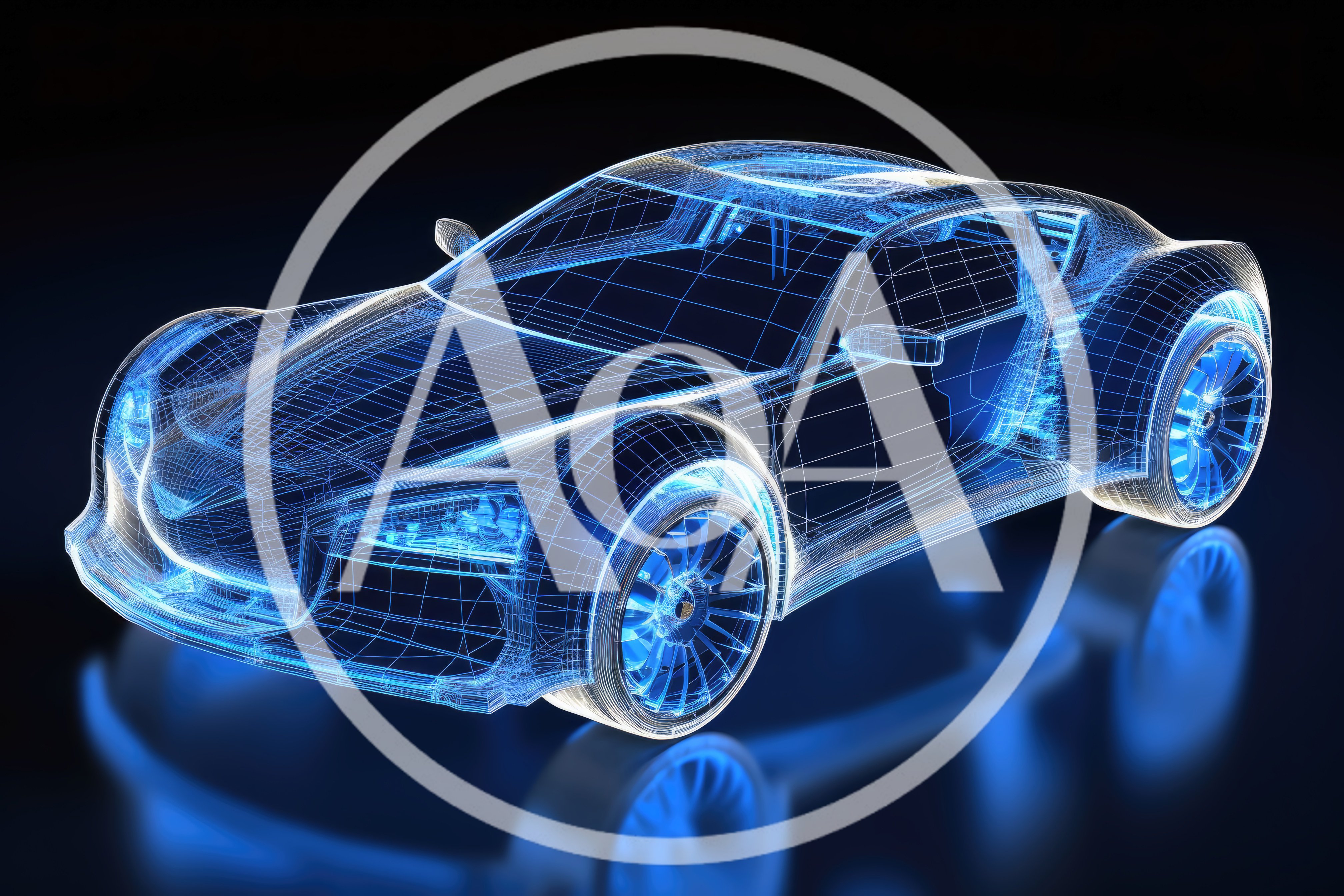 Blue Wireframe Digital Model Of A Sports Car