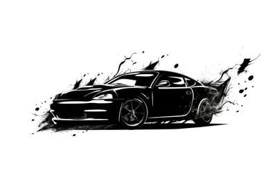 Black Sports Car With Dynamic Ink Splatter Effect