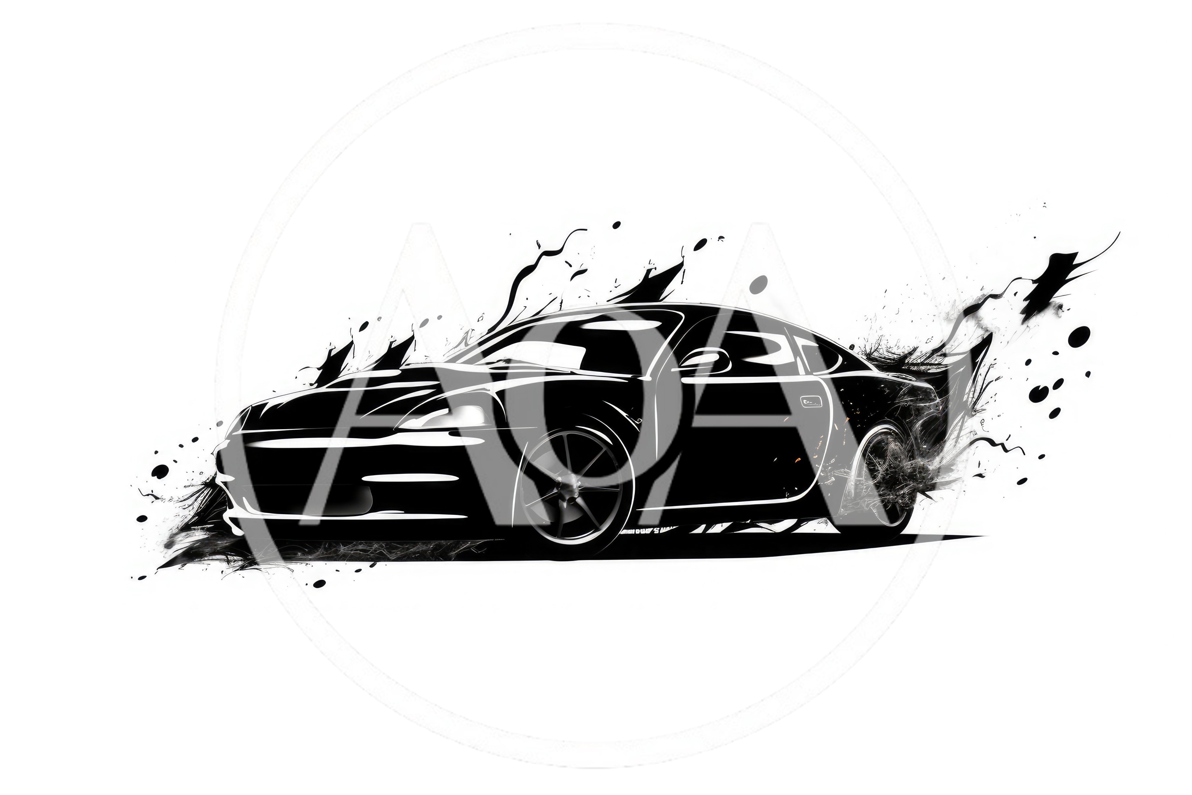 Black Sports Car With Dynamic Ink Splatter Effect