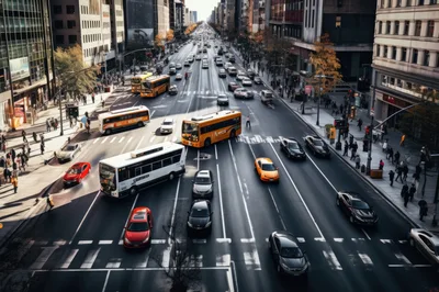 Aerial View of Busy Urban Intersection with Traffic