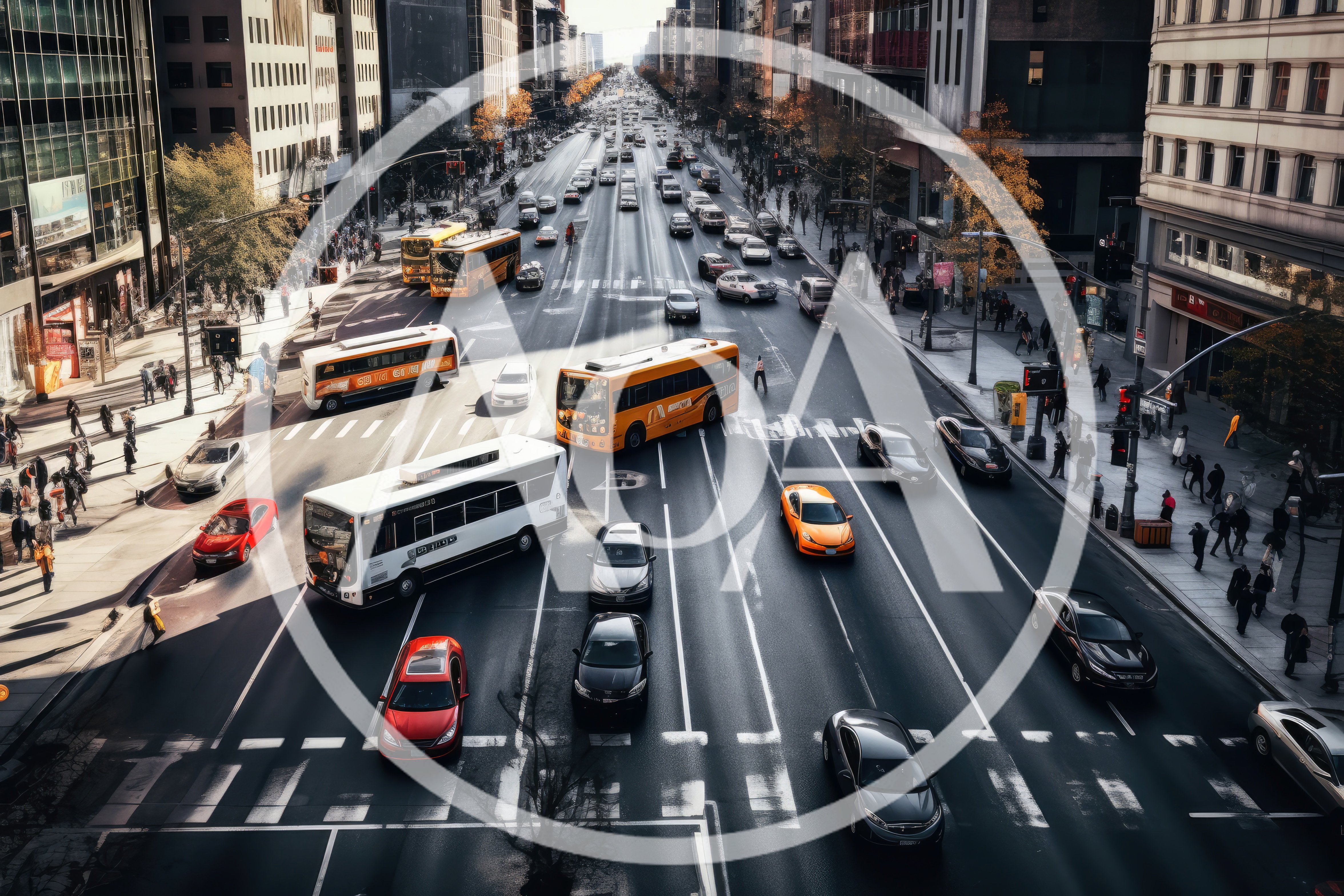 Aerial View of Busy Urban Intersection with Traffic
