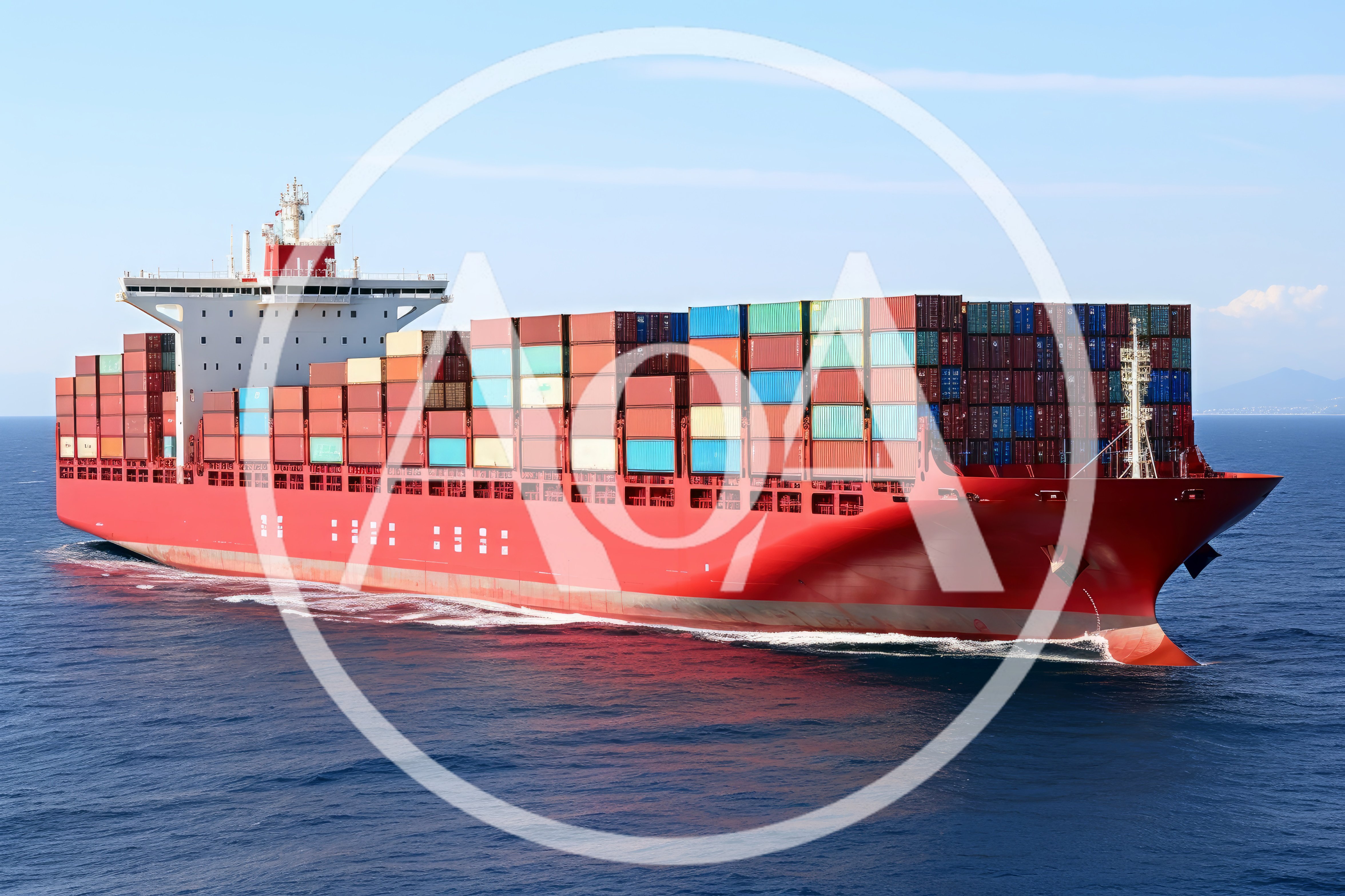 Large Red Container Ship Sailing Across Open Ocean