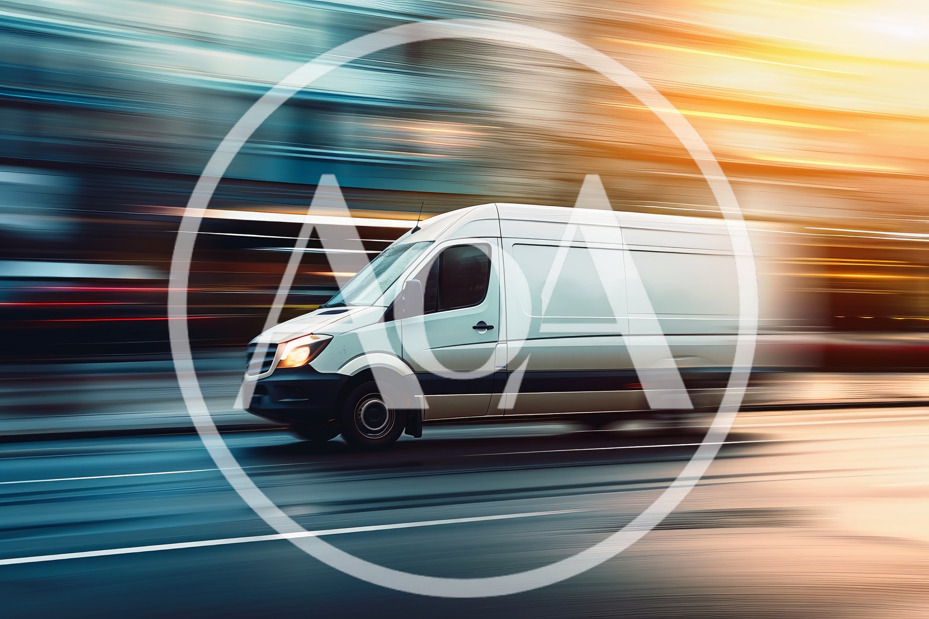 White Delivery Van Driving Fast Through City Streets