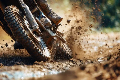 Motocross Bike Accelerating Through Muddy Terrain