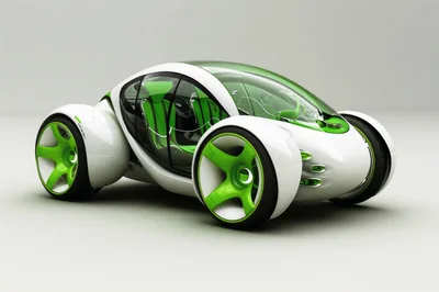 Futuristic Concept Car With Green And White Design