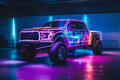 Neon Cyberpunk Style Ford Raptor Pickup Truck