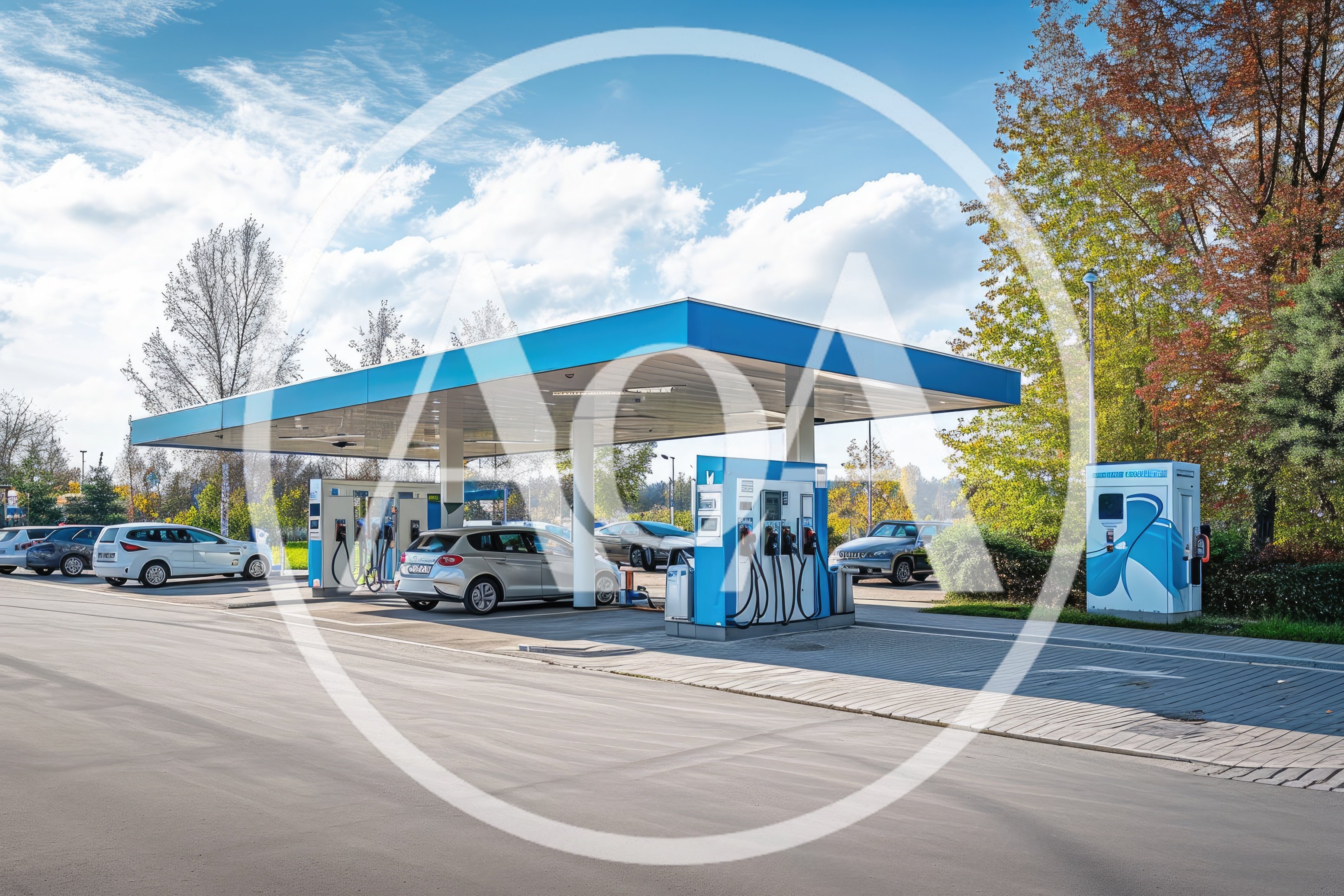 Modern Electric Vehicle Charging Station With Parked Cars