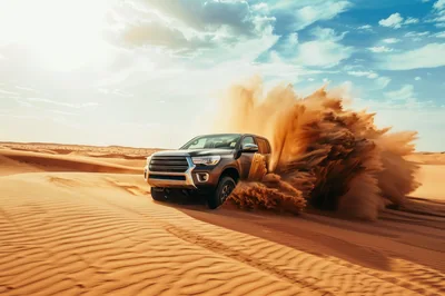 Off-Road SUV Drifting Through Desert Sand Dunes