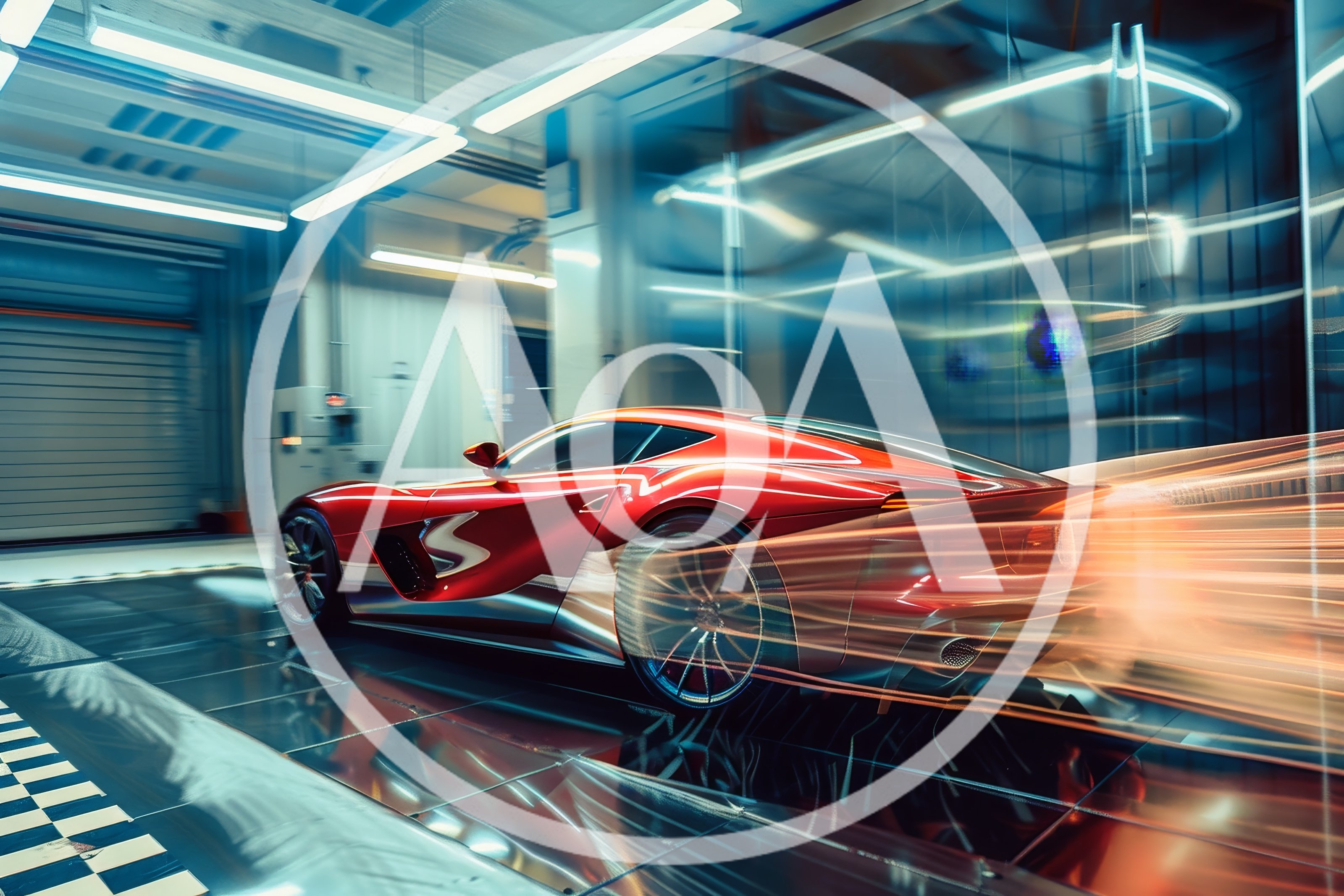 Red Sports Car In Wind Tunnel Testing