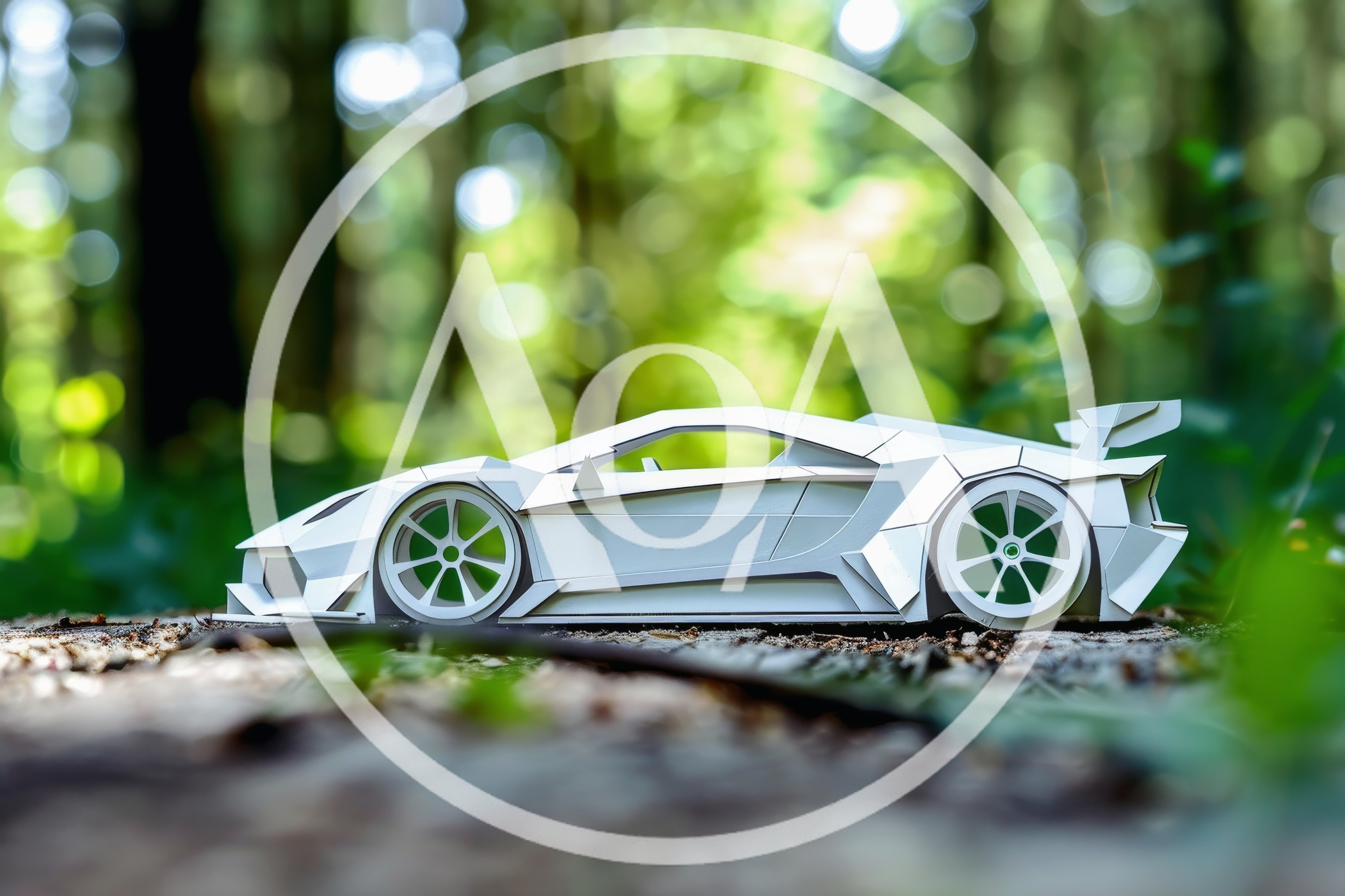 Papercraft Sports Car Model In A Forest Setting