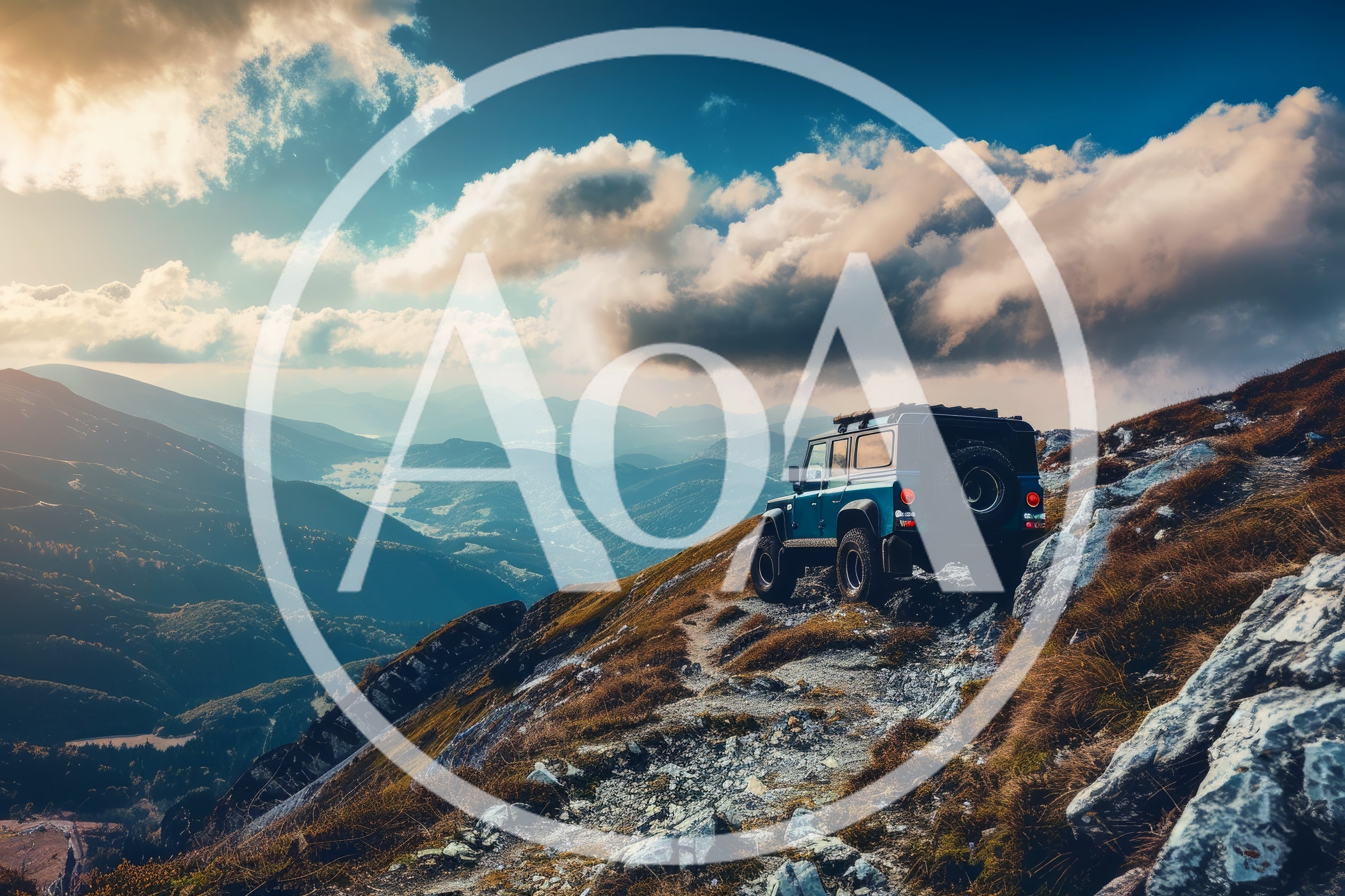 Blue Off-Road Vehicle Driving On Mountain Ridge