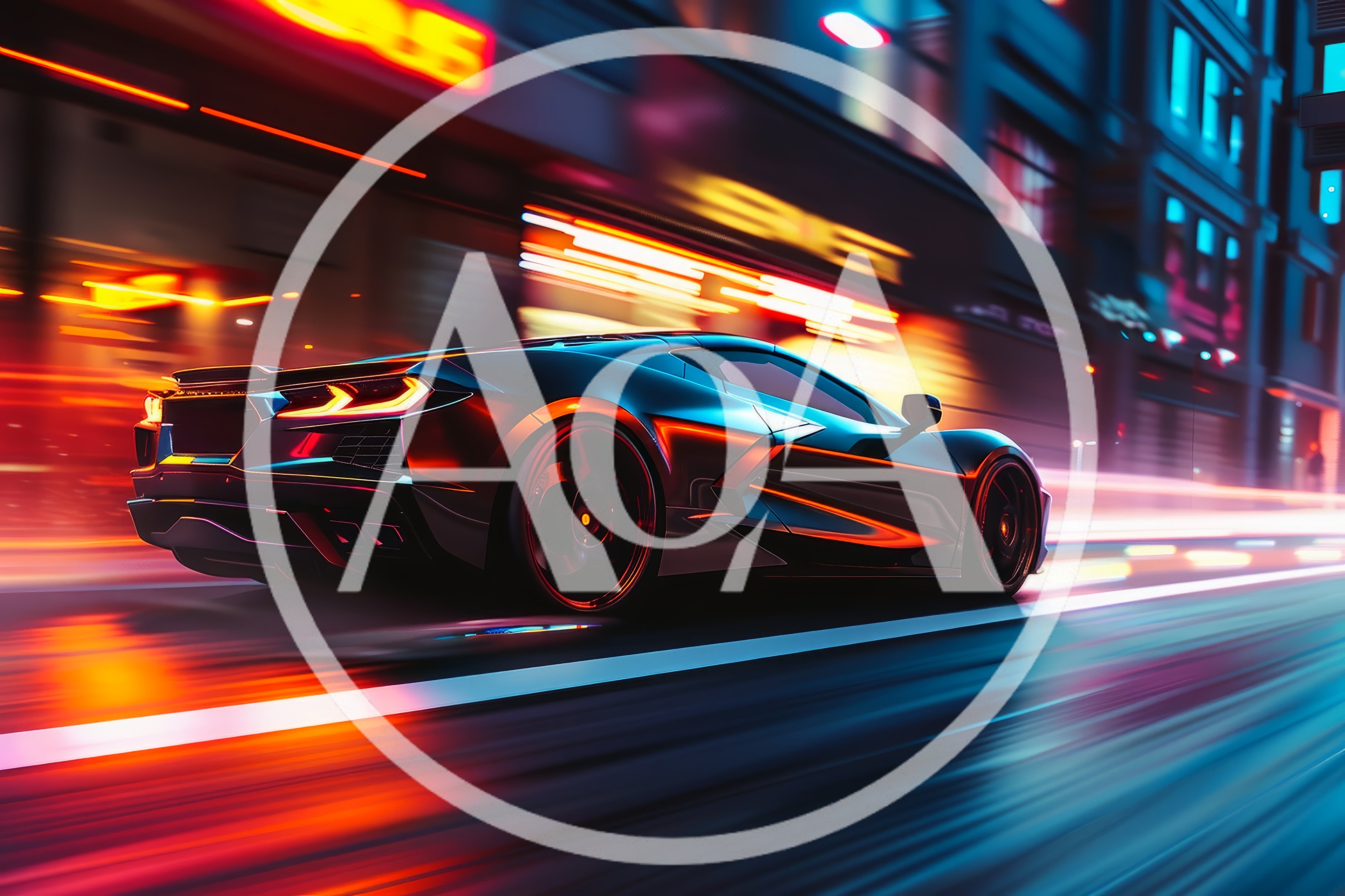 Sports Car Speeding Through Neon City Streets
