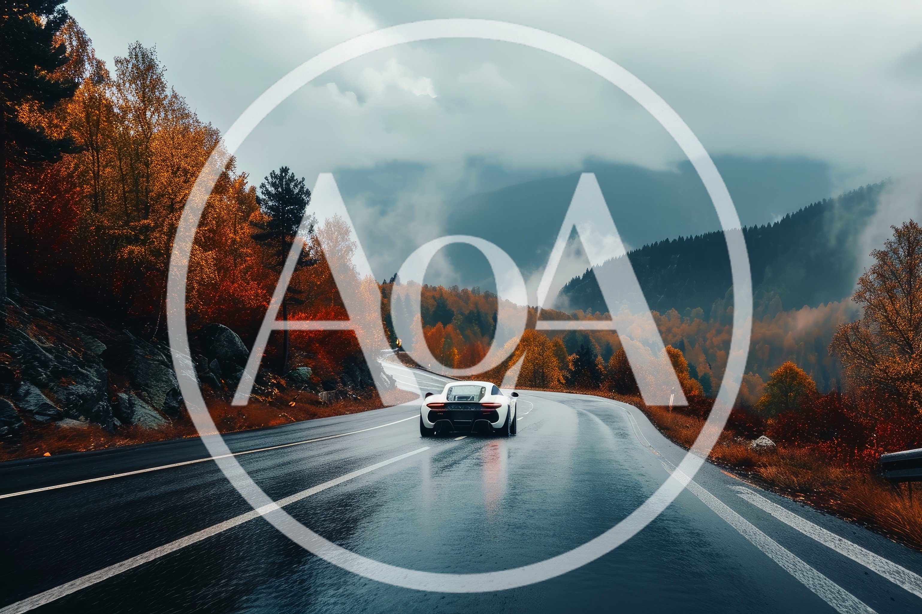 White Sports Car Driving On Wet Mountain Road
