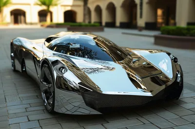 Futuristic Chrome Concept Supercar Parked Outdoors