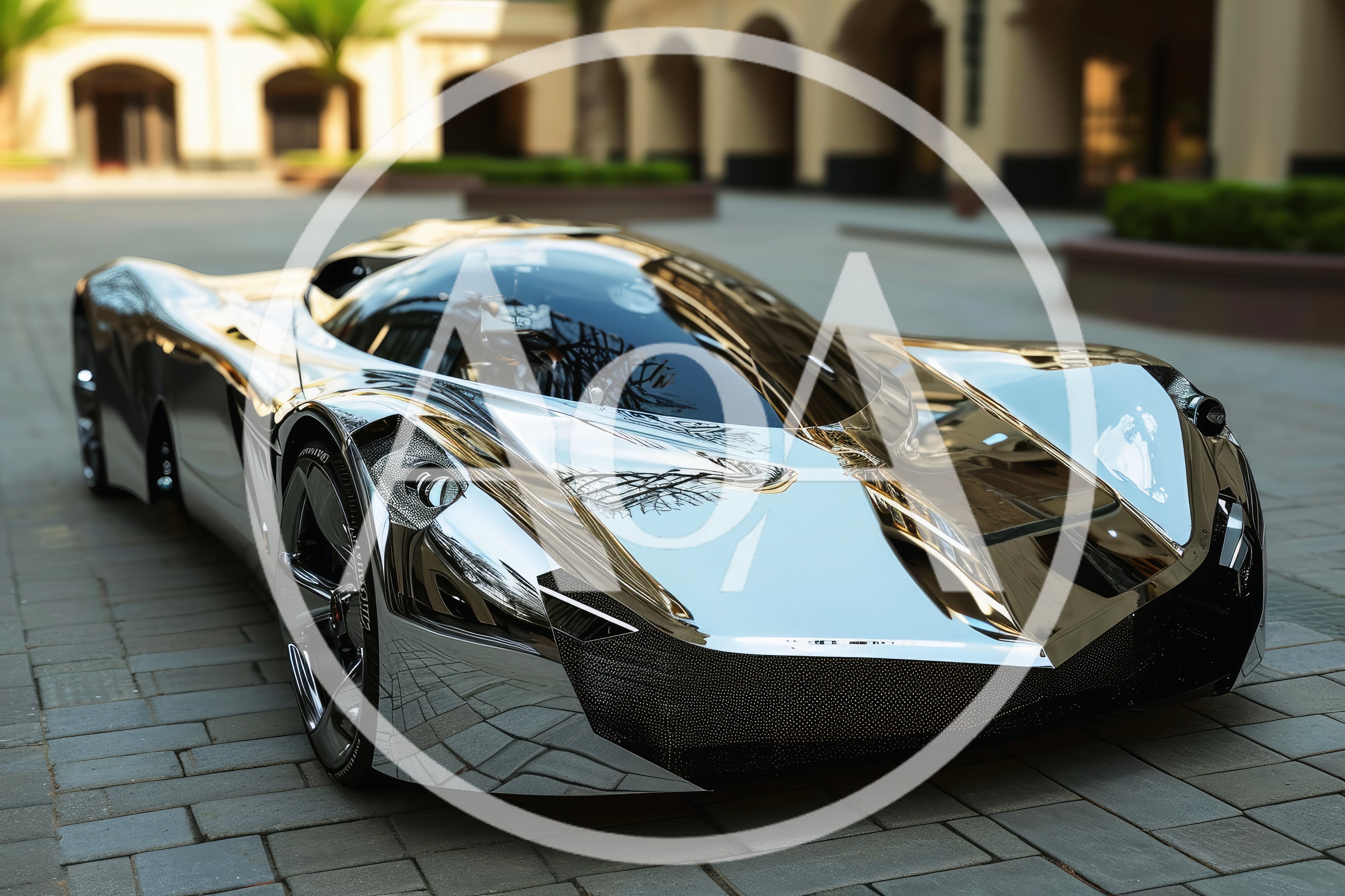 Futuristic Chrome Concept Supercar Parked Outdoors