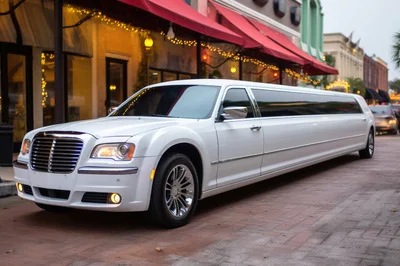 White Stretch Limousine Parked On A City Street
