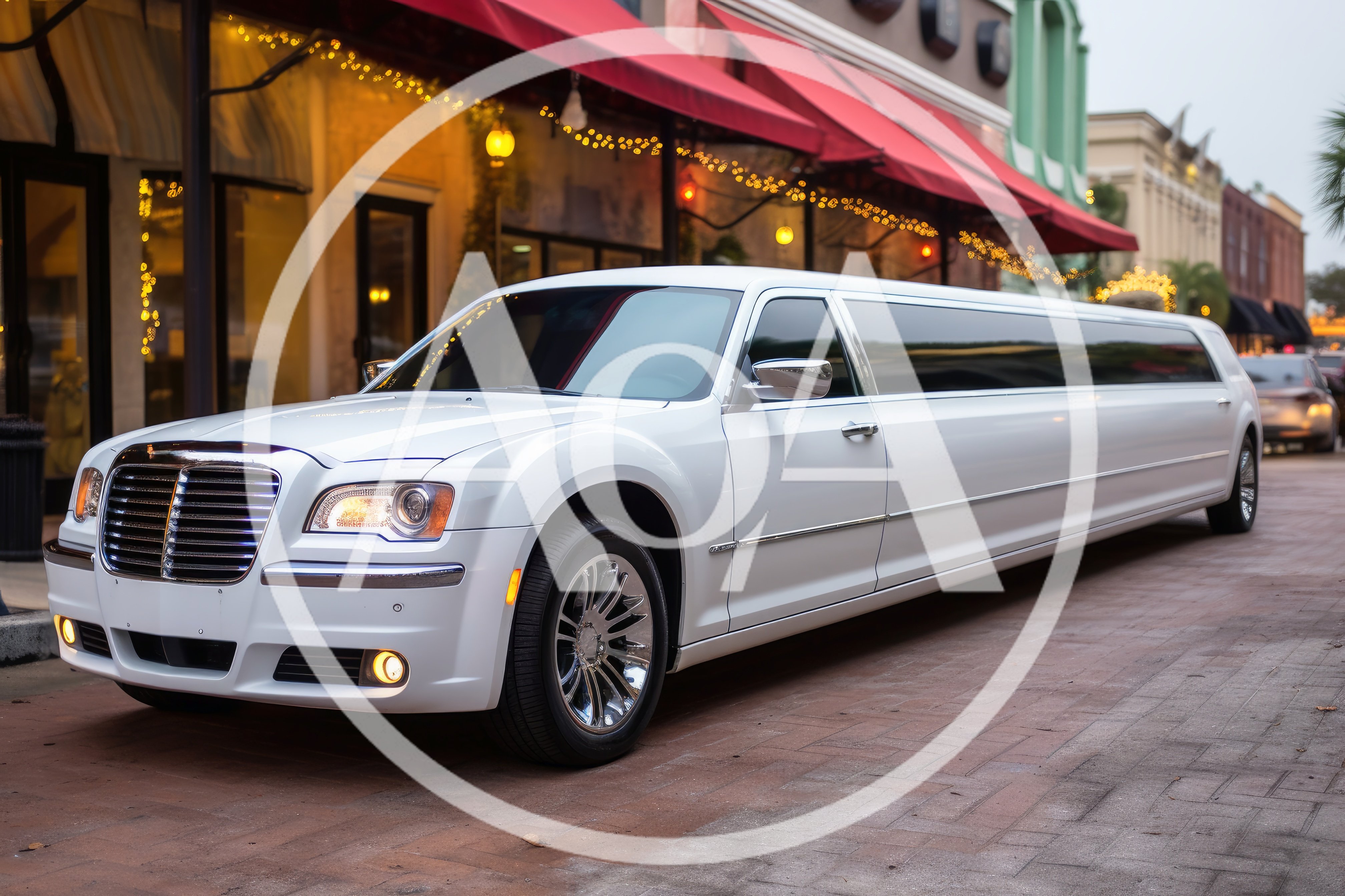White Stretch Limousine Parked On A City Street