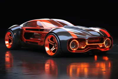 Futuristic Concept Sports Car With Glowing Orange Accents